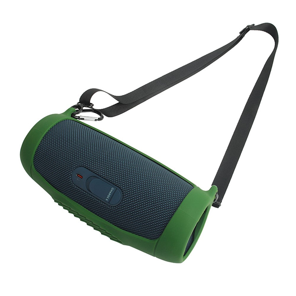 For JBL Charge 5 Silicone Carrying Case Bluetooth-compatible Speaker Anti-drop Protective Cover with Shoulder Strap and Carabiner