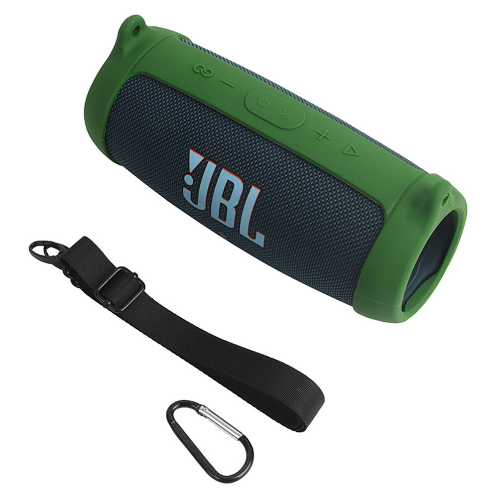 For JBL Charge 5 Silicone Carrying Case Bluetooth-compatible Speaker Anti-drop Protective Cover with Shoulder Strap and Carabiner