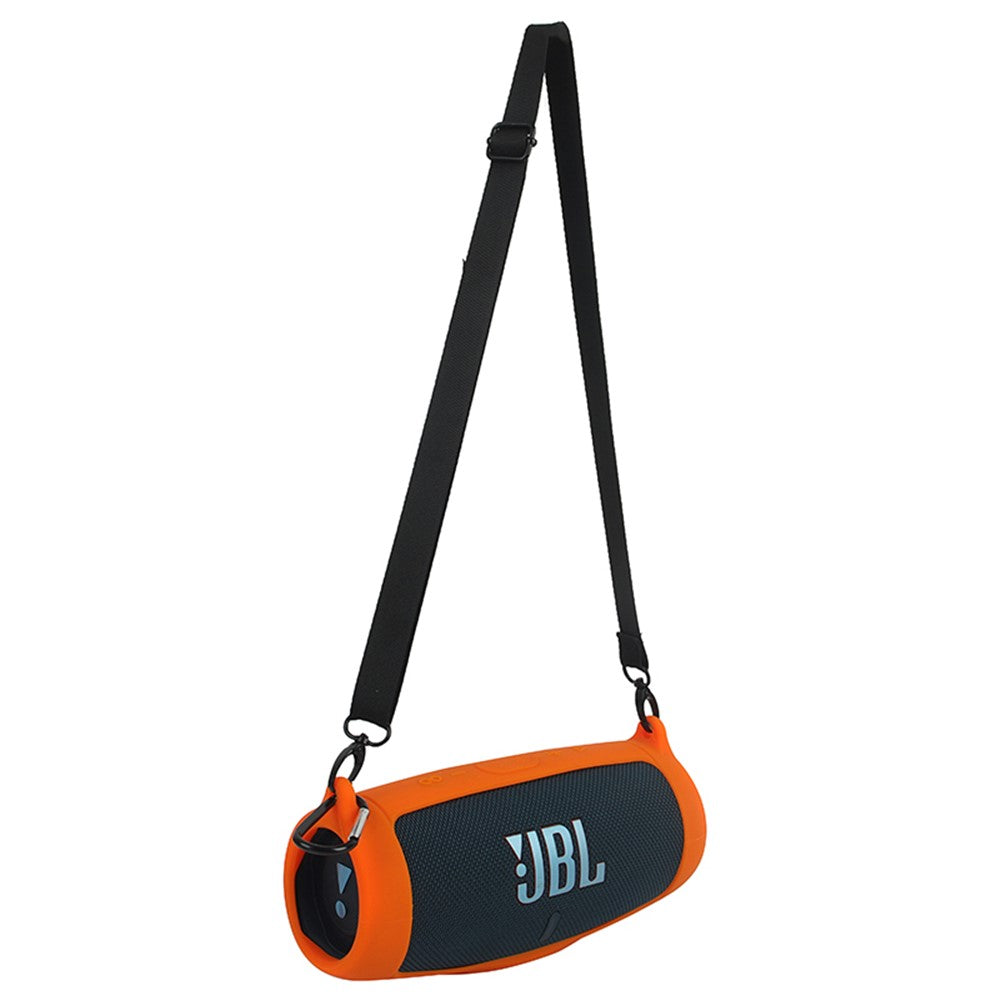 For JBL Charge 5 Silicone Carrying Case Bluetooth-compatible Speaker Anti-drop Protective Cover with Shoulder Strap and Carabiner