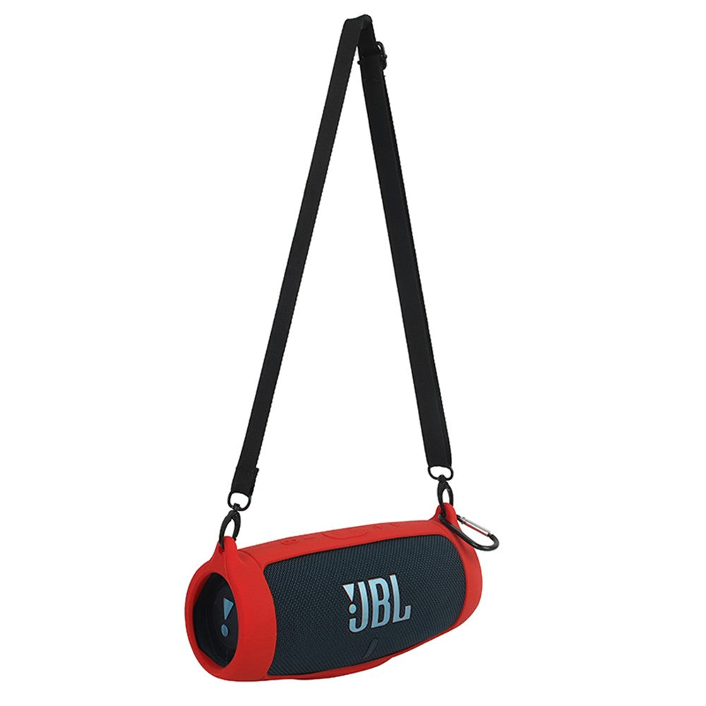 For JBL Charge 5 Silicone Carrying Case Bluetooth-compatible Speaker Anti-drop Protective Cover with Shoulder Strap and Carabiner