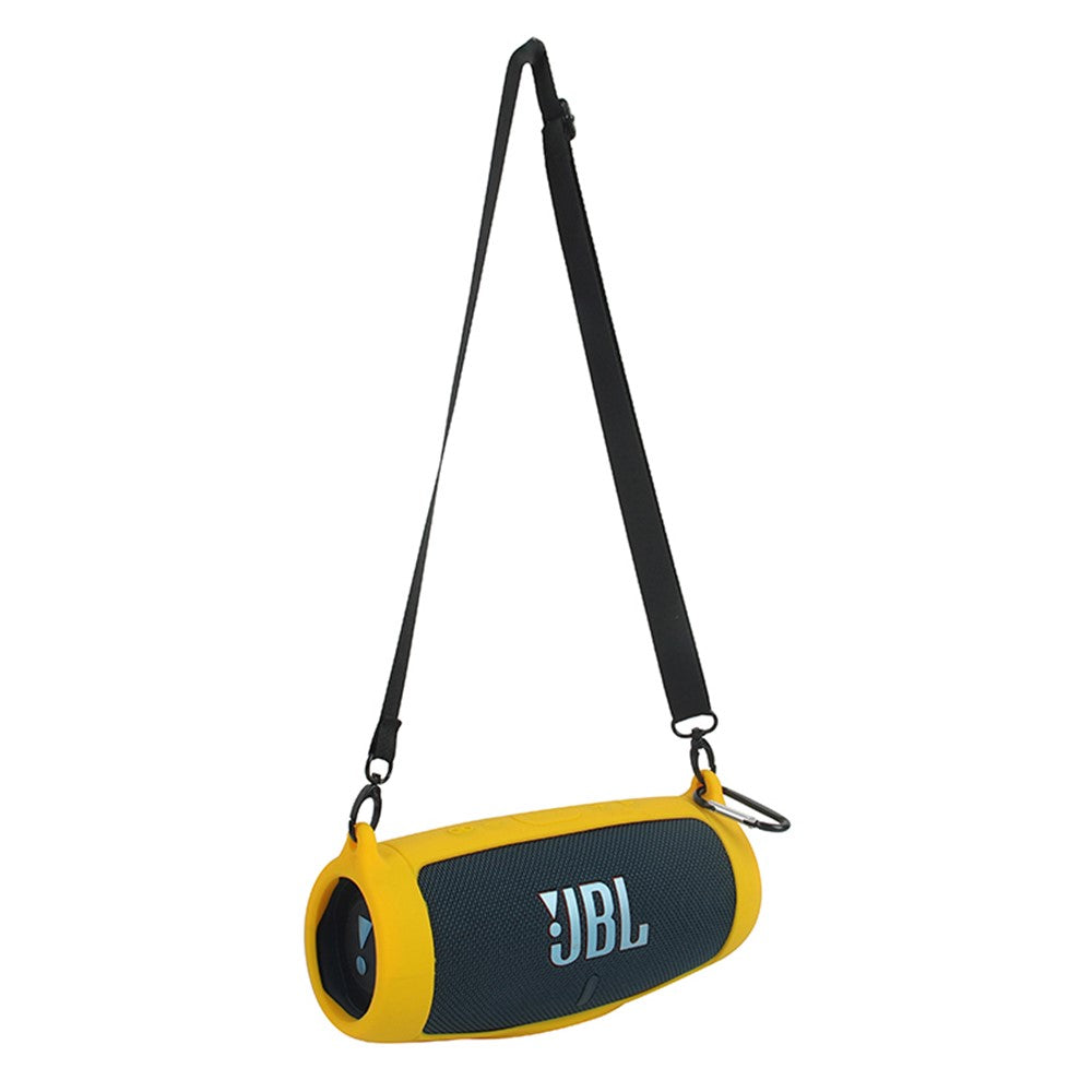 For JBL Charge 5 Silicone Carrying Case Bluetooth-compatible Speaker Anti-drop Protective Cover with Shoulder Strap and Carabiner