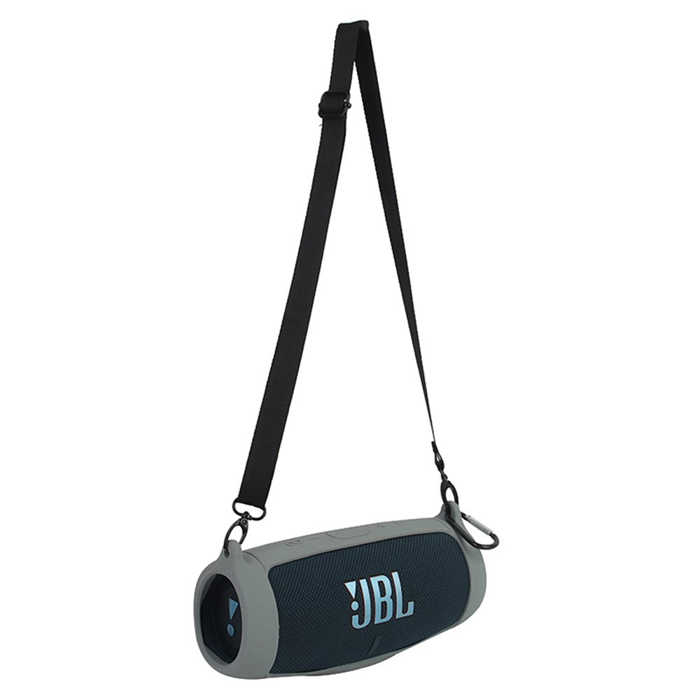 For JBL Charge 5 Silicone Carrying Case Bluetooth-compatible Speaker Anti-drop Protective Cover with Shoulder Strap and Carabiner