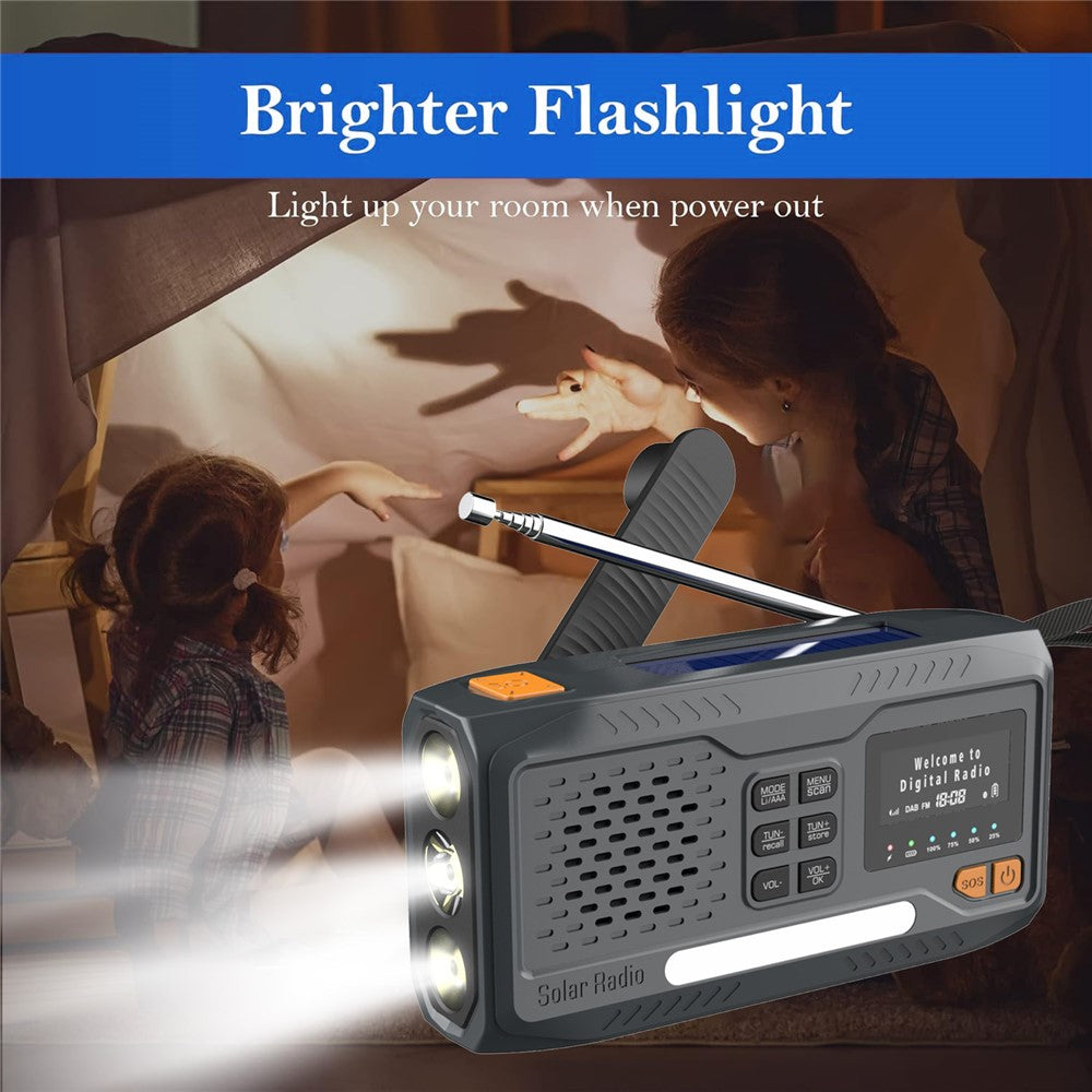 WR-6B Outdoor DAB Radio Speaker Power Bank Solar Powered Hand Crank Emergency Radio