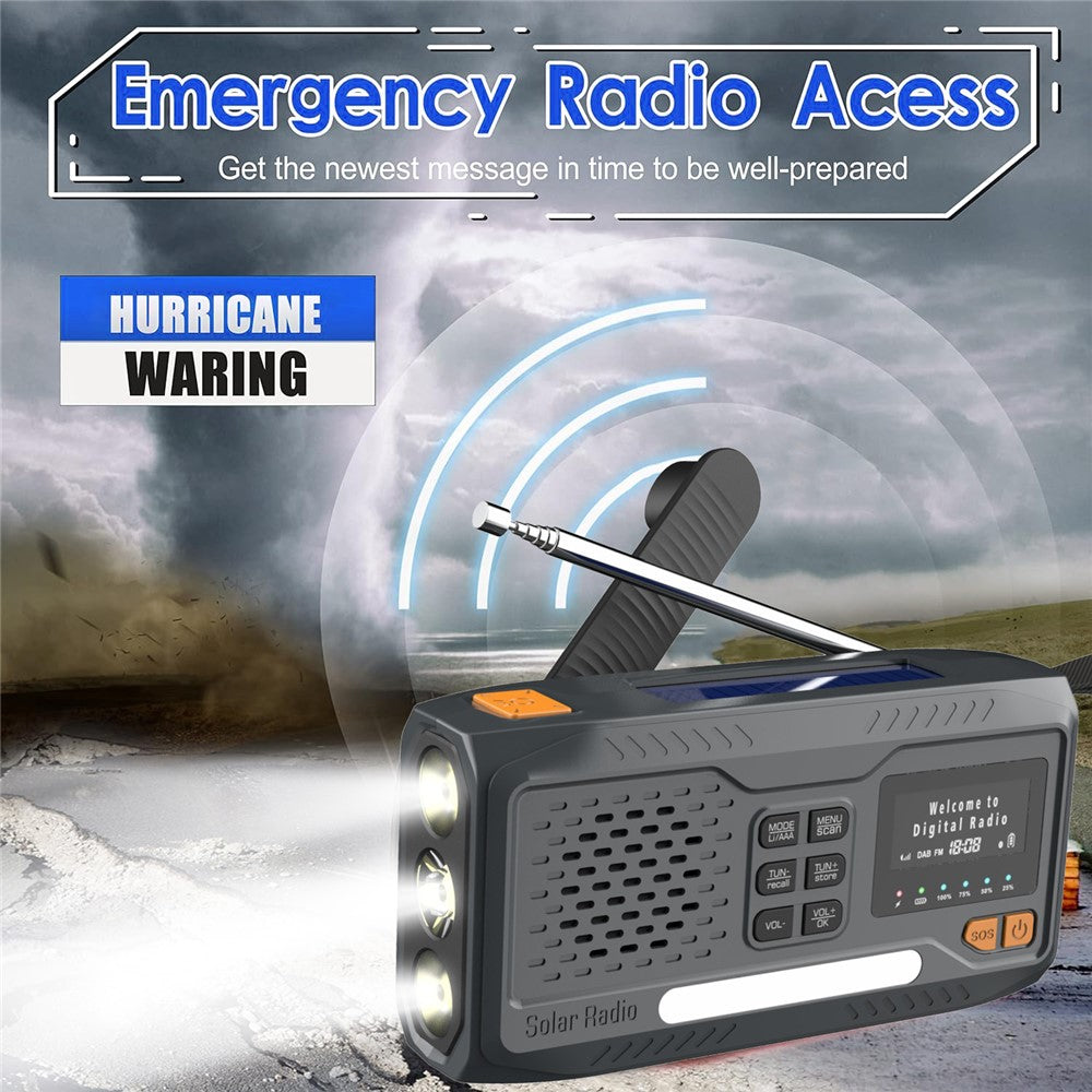 WR-6B Outdoor DAB Radio Speaker Power Bank Solar Powered Hand Crank Emergency Radio