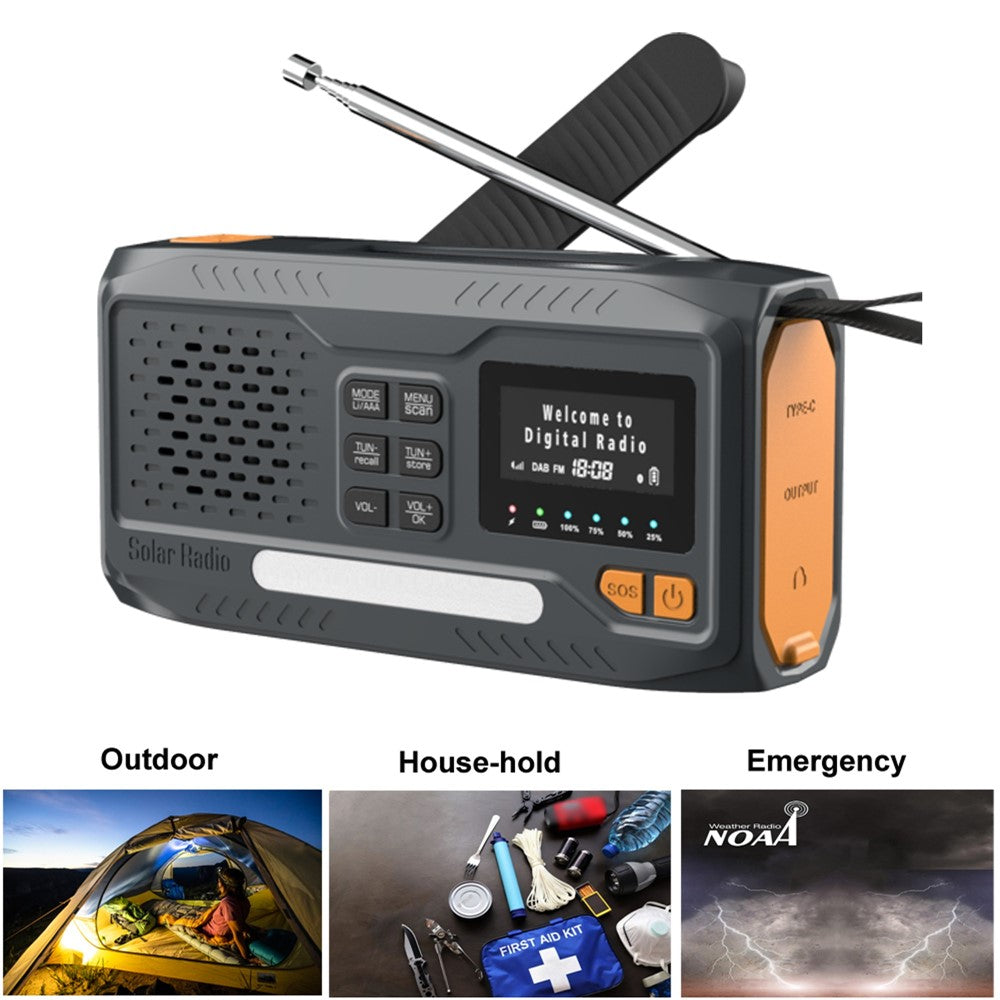 WR-6B Outdoor DAB Radio Speaker Power Bank Solar Powered Hand Crank Emergency Radio