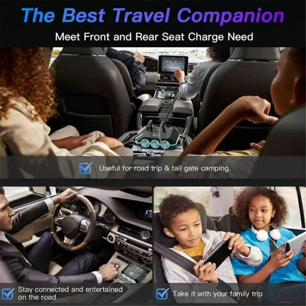 3 USB + 1 Type-C Car Charger 3 Cigarette Lighter Sockets Charging Adapter