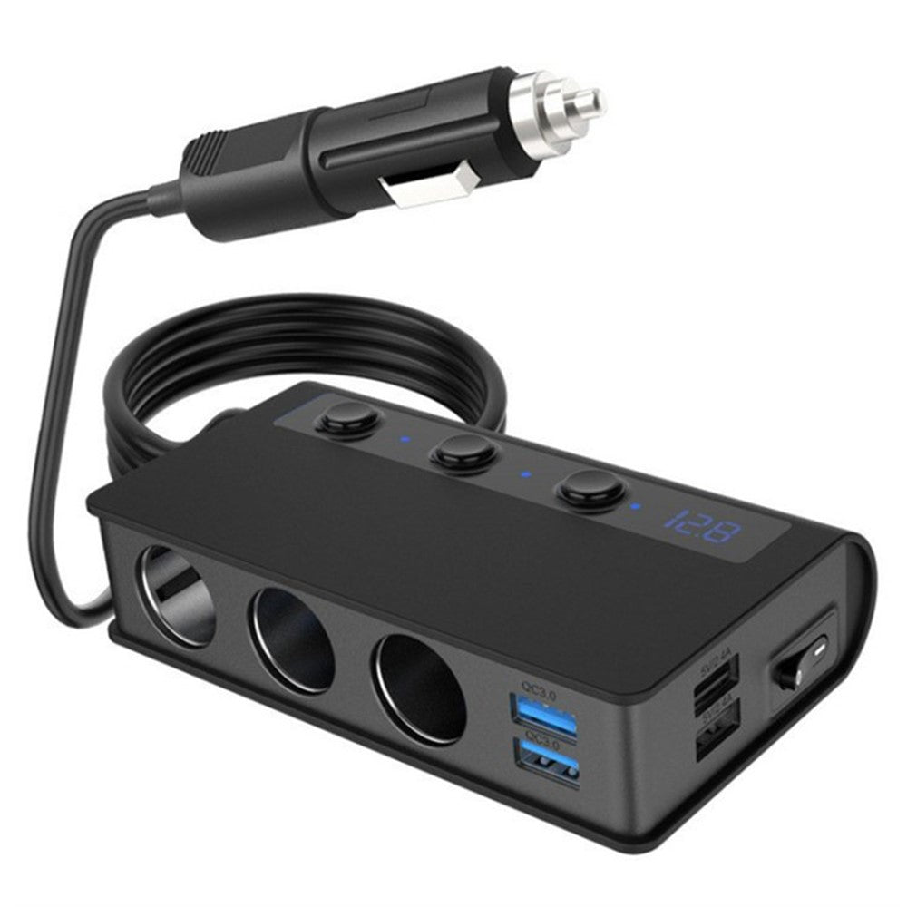 180W Car Charger 3 Cigarette Lighter Sockets 4 USB Ports QC3.0 Phone Fast Charging Adapter