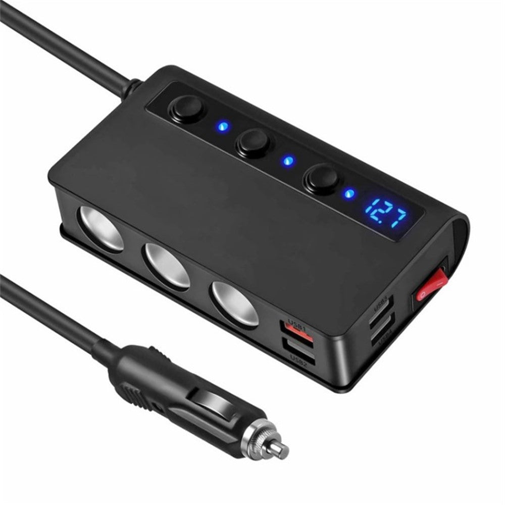 180W Car Charger 3 Cigarette Lighter Sockets 4 USB Ports QC3.0 Phone Fast Charging Adapter