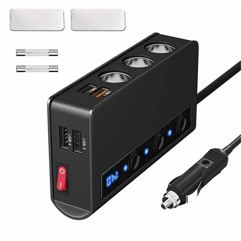 180W Car Charger 3 Cigarette Lighter Sockets 4 USB Ports QC3.0 Phone Fast Charging Adapter
