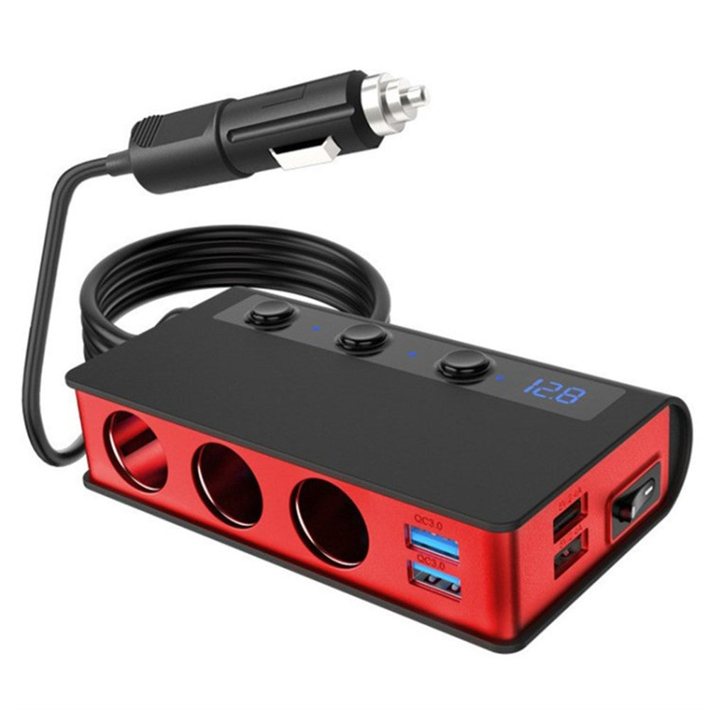 180W Car Charger 3 Cigarette Lighter Sockets 4 USB Ports QC3.0 Phone Fast Charging Adapter