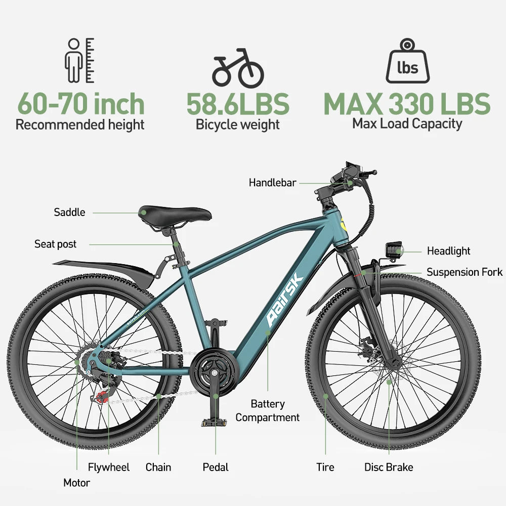 Aairsk US Electric Elektro Bike Ebike Electric Bike 24 26 Inch Ebike 400w 36v E-bike Ebike MTB Bike Electric Bicycle for Adults