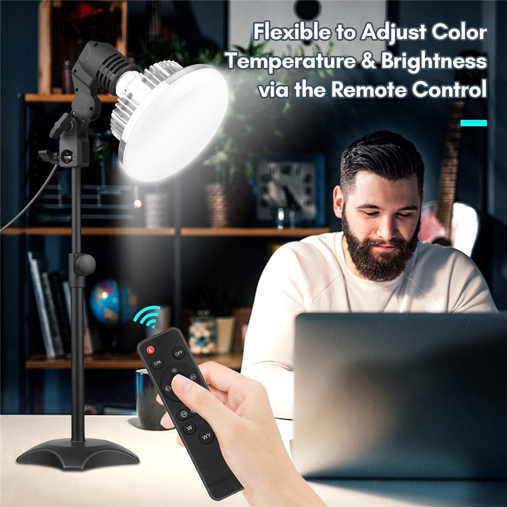Tabletop Photography LED Lighting Kit with Durable 150W Light Bulb Dimmable 3200K-5500K + E27 Lamp Socket + Desktop Stand + Remote Control for Home Studio Photography