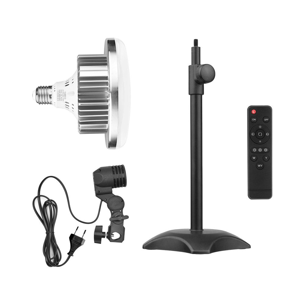 Tabletop Photography LED Lighting Kit with Durable 150W Light Bulb Dimmable 3200K-5500K + E27 Lamp Socket + Desktop Stand + Remote Control for Home Studio Photography