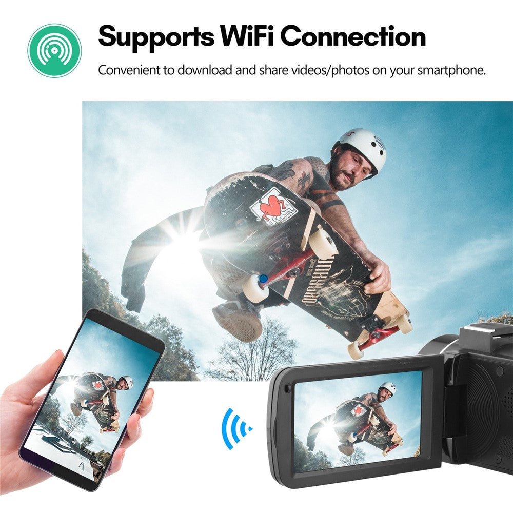 4K Digital Camera Night Vision 3 inch Touch Screen 56MP WiFi DV Camcorder with 2 Batteries + Remote Control