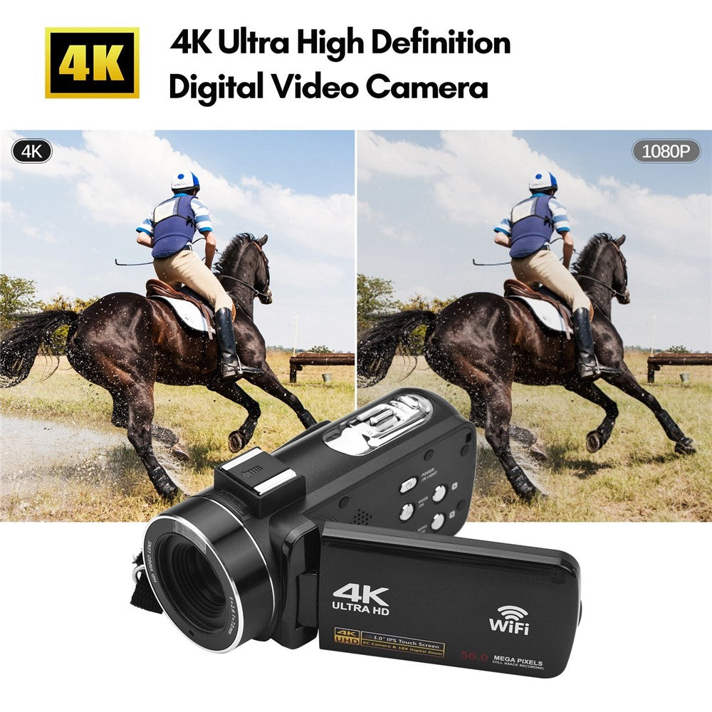 4K Digital Camera Night Vision 3 inch Touch Screen 56MP WiFi DV Camcorder with 2 Batteries + Remote Control