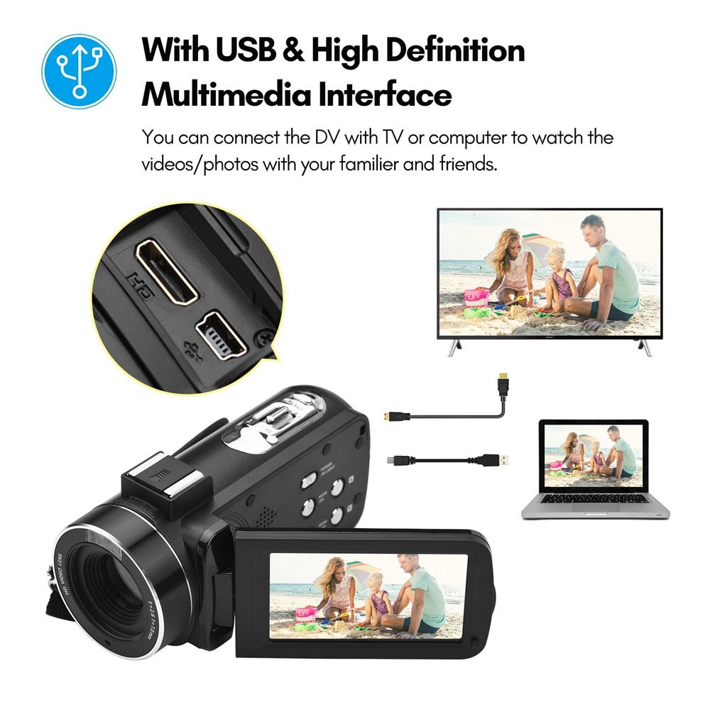 4K Digital Camera Night Vision 3 inch Touch Screen 56MP WiFi DV Camcorder with 2 Batteries + Remote Control