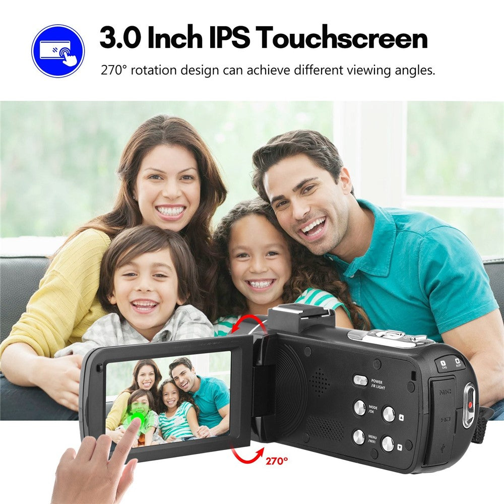 4K Digital Camera Night Vision 3 inch Touch Screen 56MP WiFi DV Camcorder with 2 Batteries + Remote Control